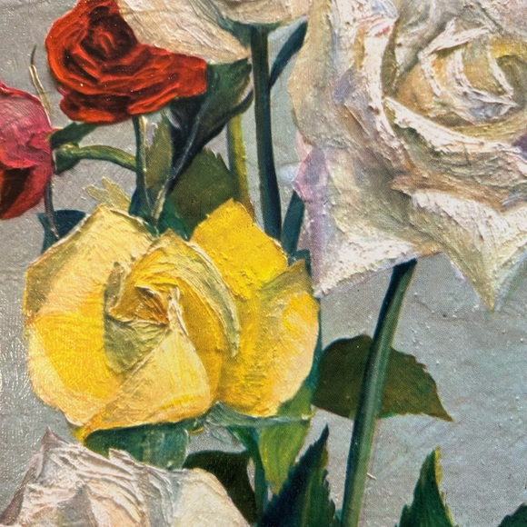 VINTAGE 1960’S FLORAL ROSES LITHO ART PRINT SIGNED BY NINETTA 12”x24” - Picture 5 of 7